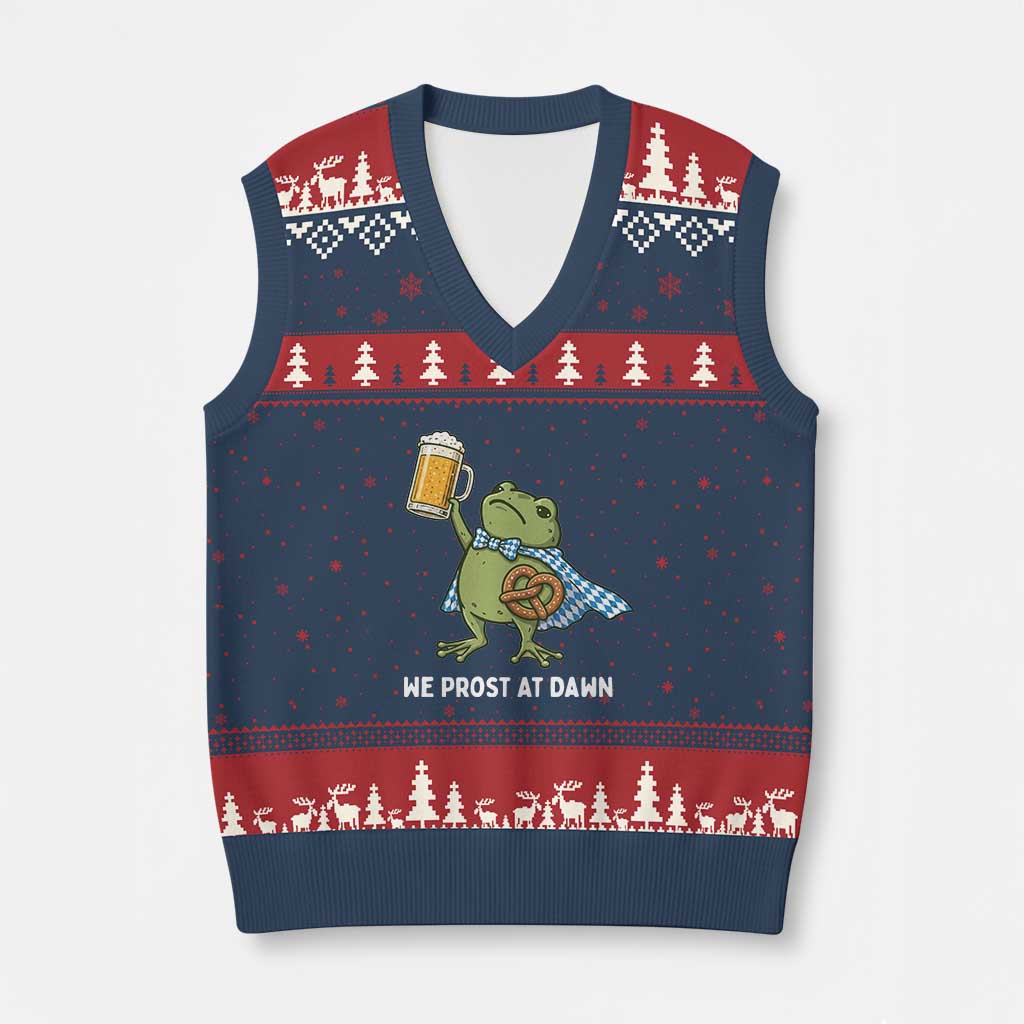 Funny Frog Oktoberfest Bavarian Beer Lover V-Neck Knit Sweater Vest We Prost At Dawn TS12 Navy Red Print Your Wear