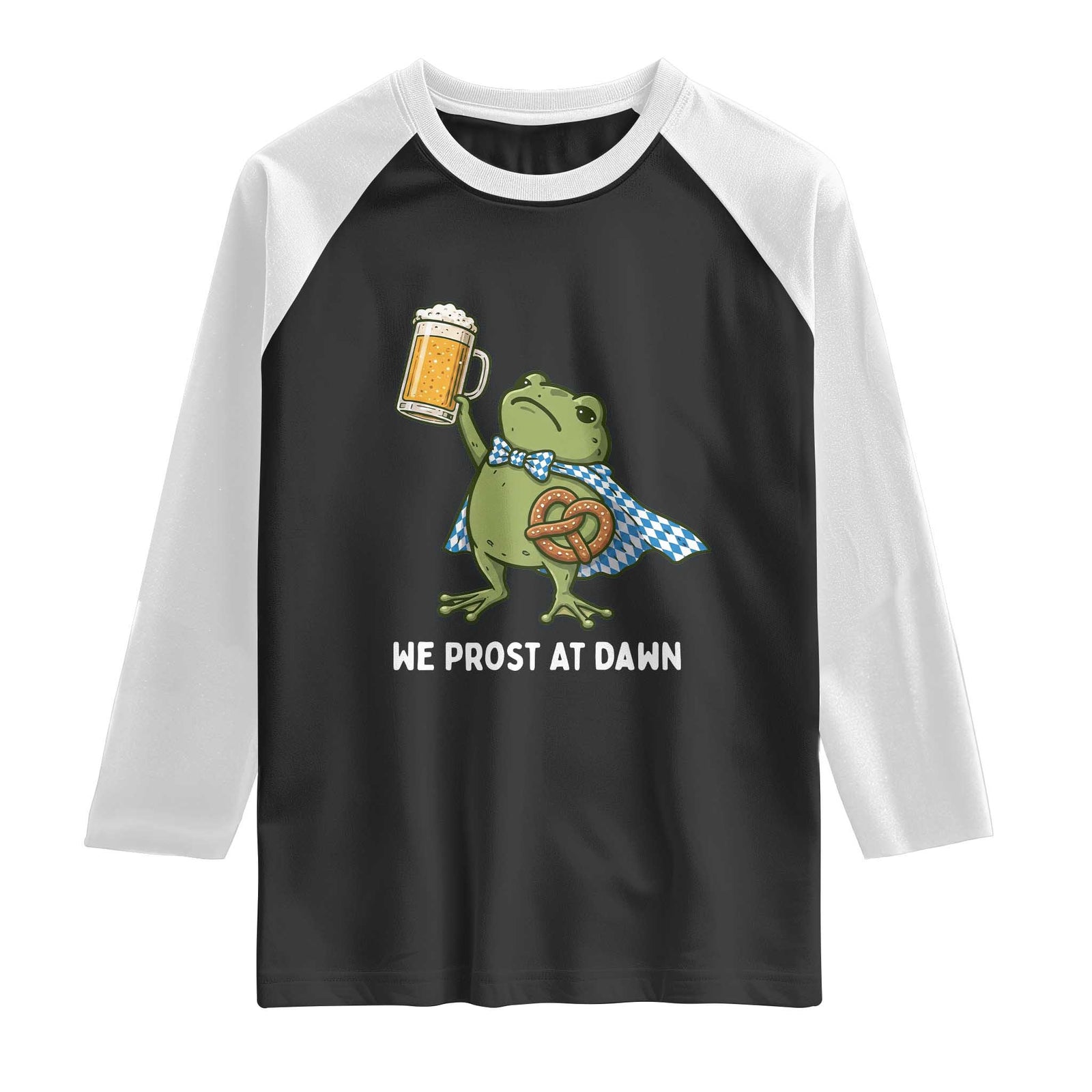 Funny Frog Oktoberfest Bavarian Beer Lover Raglan Shirt We Prost At Dawn TS12 Black White Print Your Wear