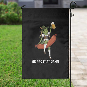 Funny Oktoberfest Frog Garden Flag We Prost At Dawn Dirndl Sausage Beer Lover
