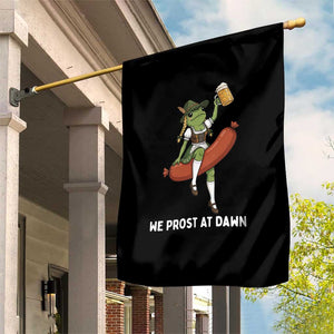 Funny Oktoberfest Frog Garden Flag We Prost At Dawn Dirndl Sausage Beer Lover