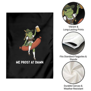 Funny Oktoberfest Frog Garden Flag We Prost At Dawn Dirndl Sausage Beer Lover