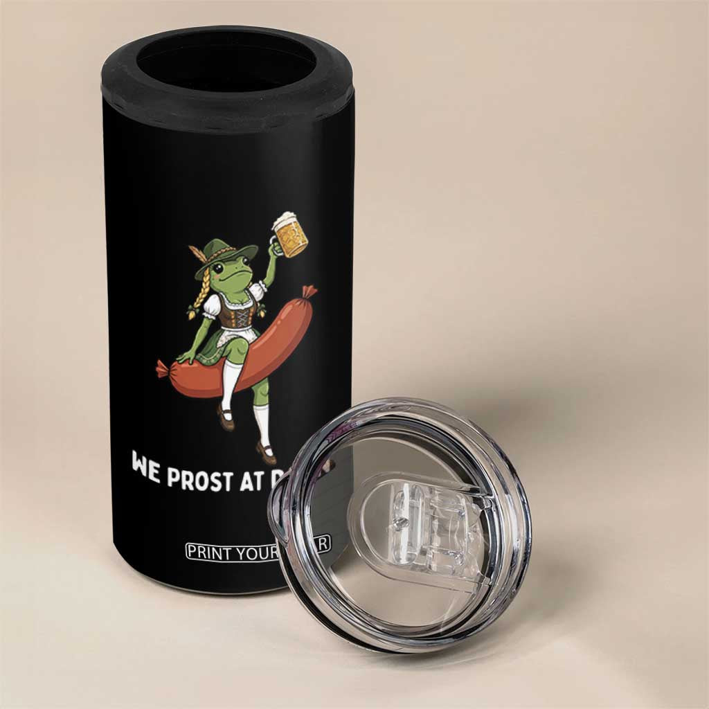 Funny Oktoberfest Frog 4 in 1 Can Cooler Tumbler We Prost At Dawn Dirndl Sausage Beer Lover