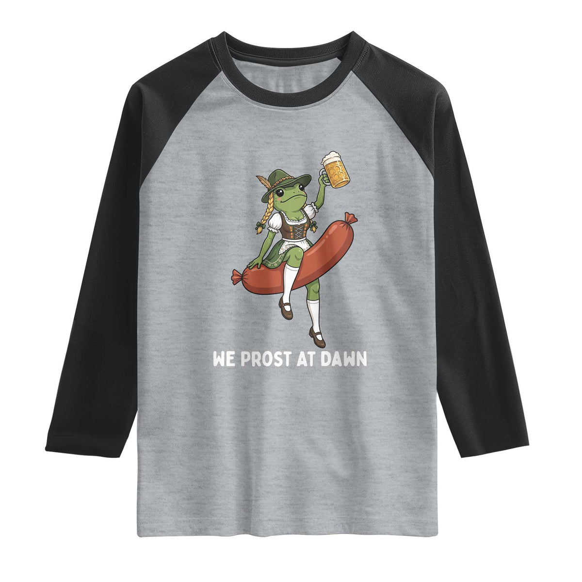 Funny Oktoberfest Frog Raglan Shirt We Prost At Dawn Dirndl Sausage Beer Lover
