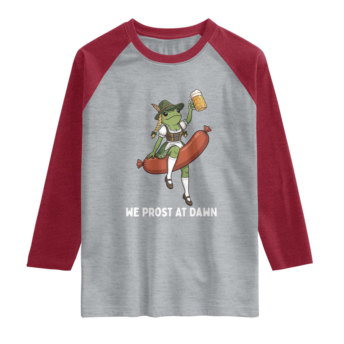 Funny Oktoberfest Frog Raglan Shirt We Prost At Dawn Dirndl Sausage Beer Lover
