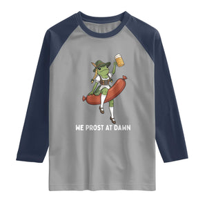 Funny Oktoberfest Frog Raglan Shirt We Prost At Dawn Dirndl Sausage Beer Lover