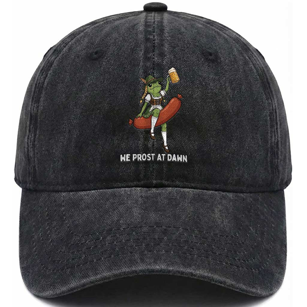 Funny Oktoberfest Frog Washed Cotton Baseball Cap We Prost At Dawn Dirndl Sausage Beer Lover TS12 Print Your Wear
