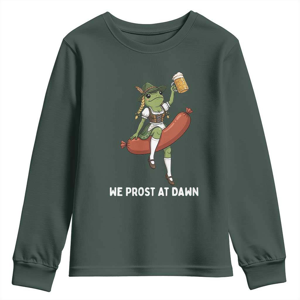 Funny Oktoberfest Frog Youth Sweatshirt We Prost At Dawn Dirndl Sausage Beer Lover