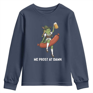 Funny Oktoberfest Frog Youth Sweatshirt We Prost At Dawn Dirndl Sausage Beer Lover