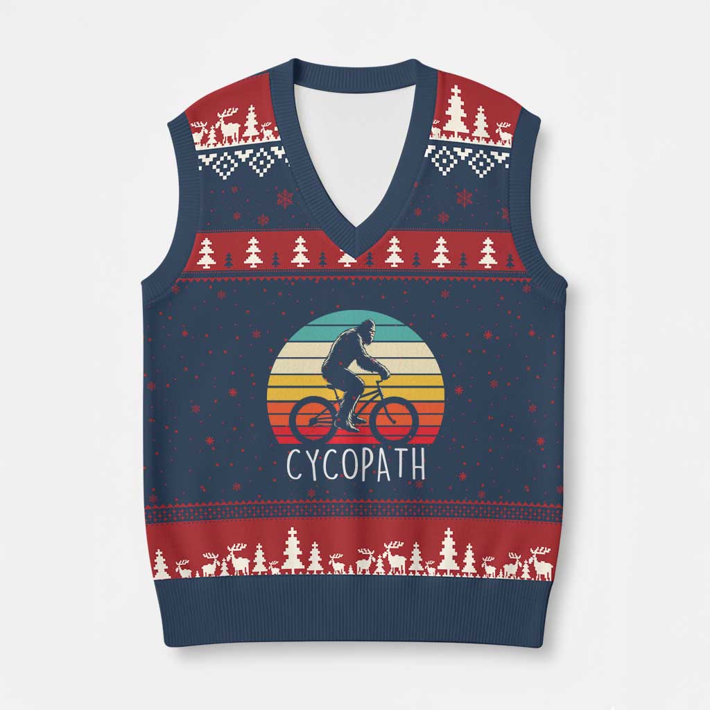 Cycopath Bigfoot Riding Bike V-Neck Knit Sweater Vest Funny Bigfoot Cyclist Bicycle Gift