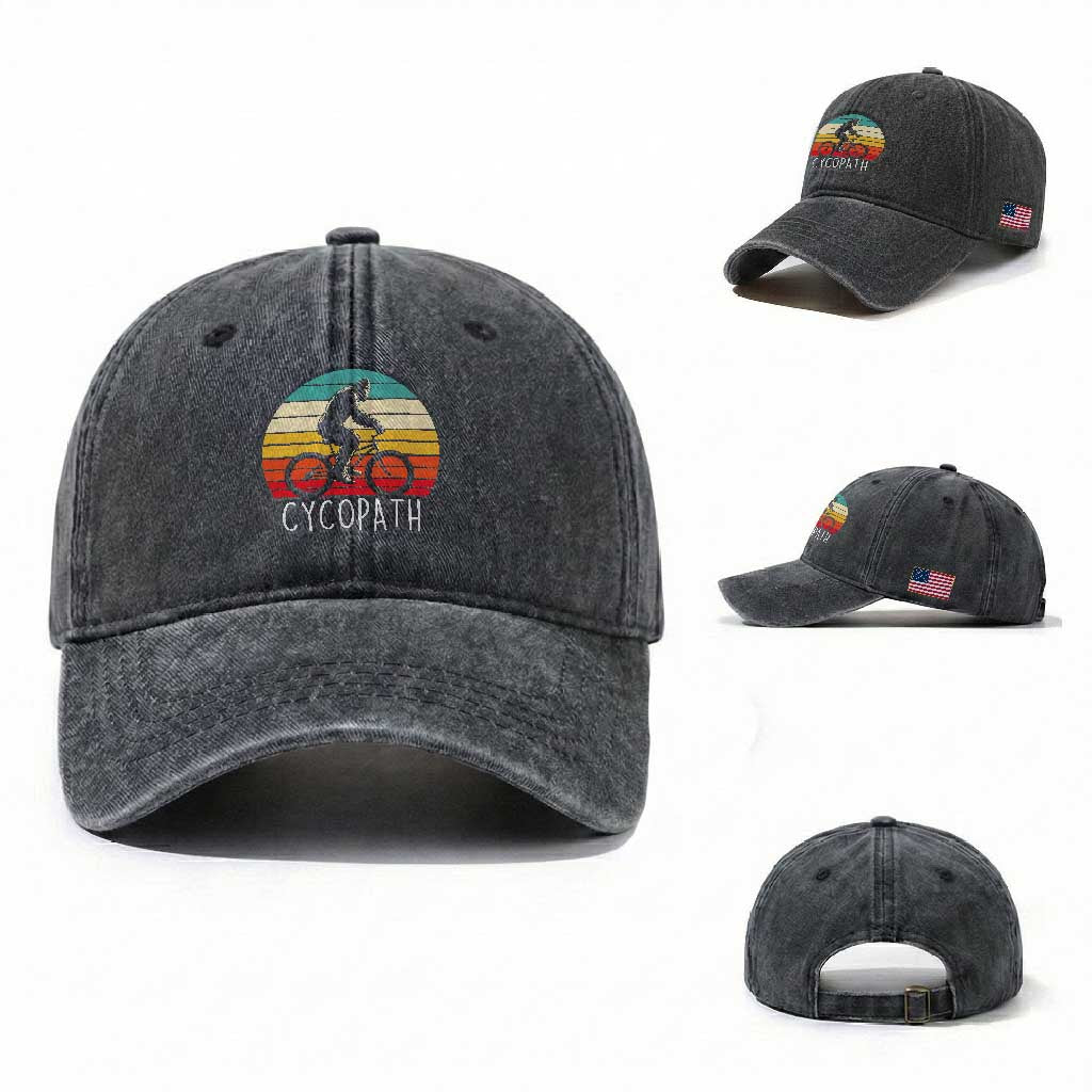 Cycopath Bigfoot Riding Bike Washed Cotton Baseball Cap Funny Bigfoot Cyclist Bicycle Gift