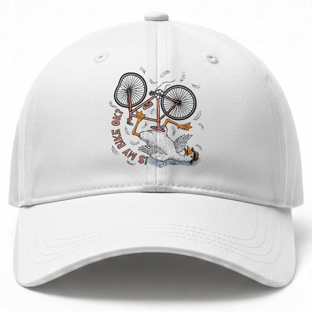 Funny Bike Crash Cycling Goose Lover Baseball Cap Is My Bike OK