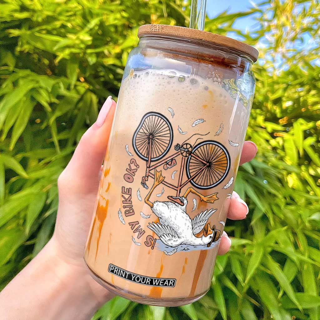 Funny Bike Crash Cycling Goose Lover Glass Can Is My Bike OK