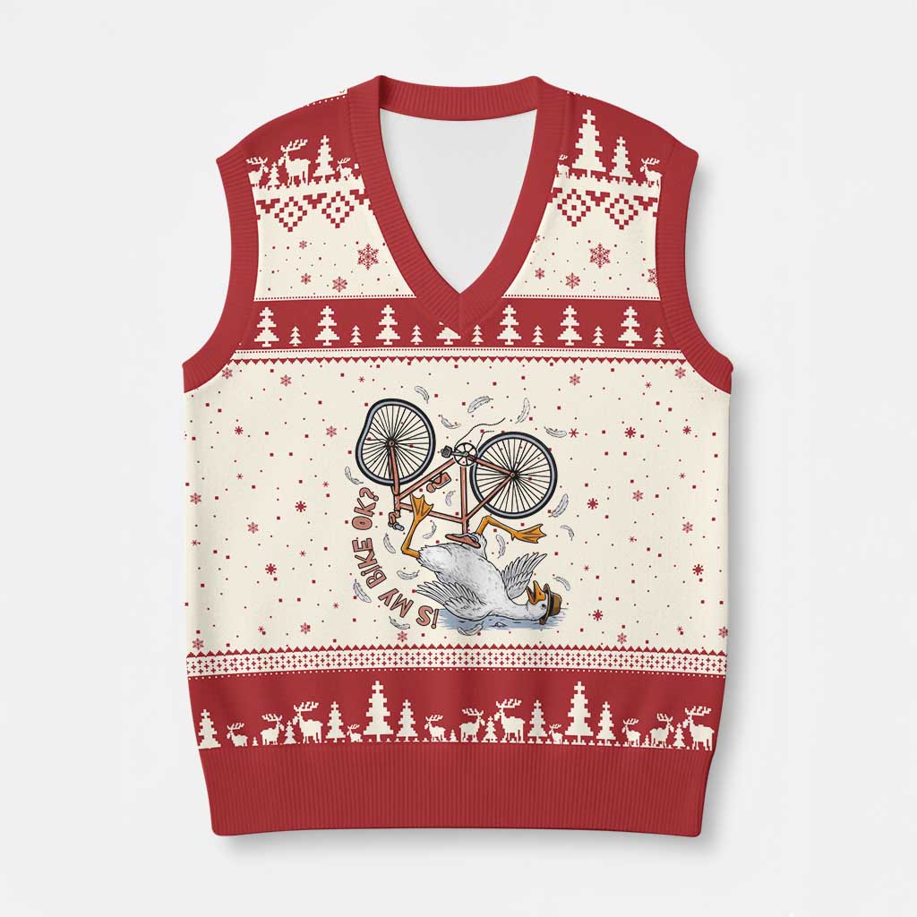 Funny Bike Crash Cycling Goose Lover V-Neck Knit Sweater Vest Is My Bike OK
