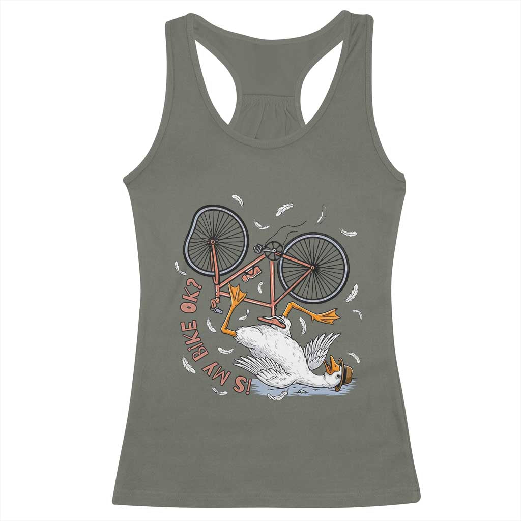 Funny Bike Crash Cycling Goose Lover Racerback Tank Top Is My Bike OK