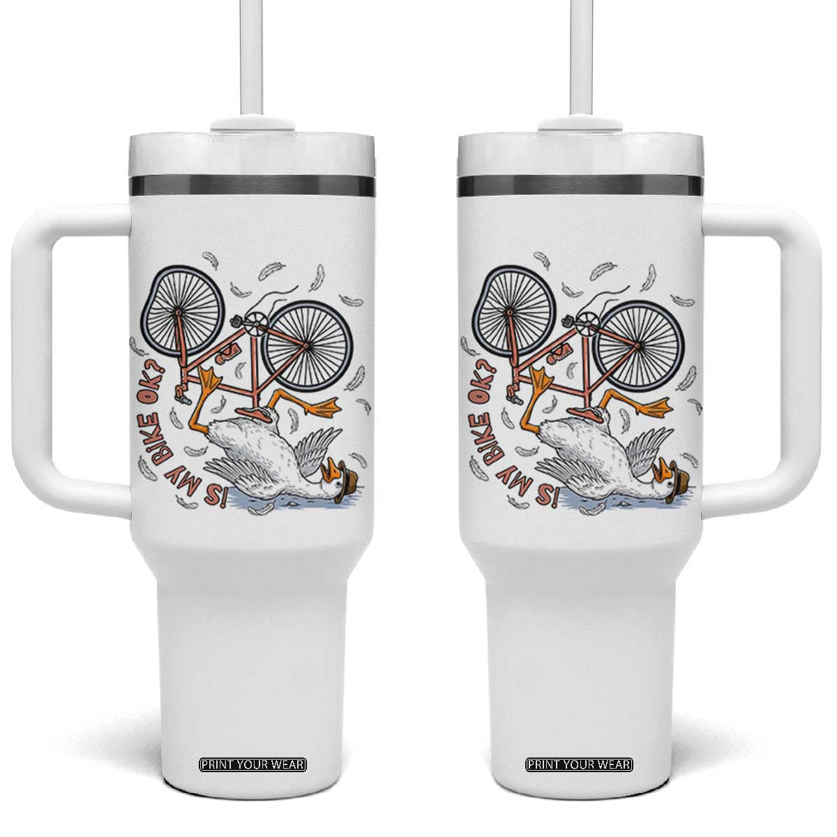 Funny Bike Crash Cycling Goose Lover Tumbler With Handle Is My Bike OK