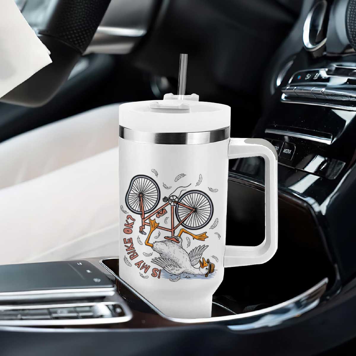 Funny Bike Crash Cycling Goose Lover Tumbler With Handle Is My Bike OK