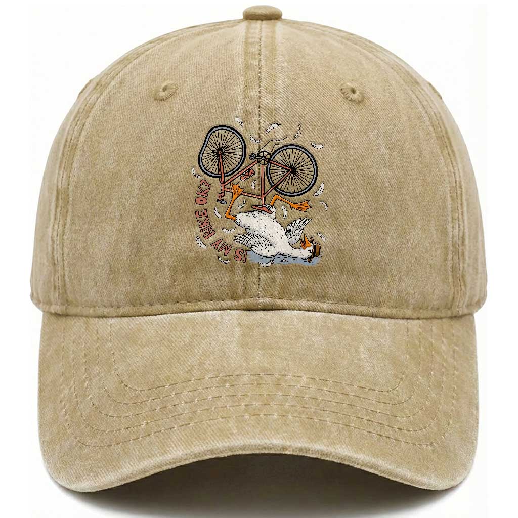 Funny Bike Crash Cycling Goose Lover Washed Cotton Baseball Cap Is My Bike OK