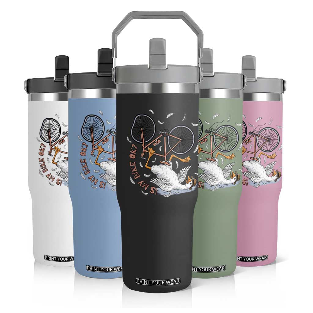 Funny Bike Crash Cycling Goose Lover Flip Straw Tumbler Is My Bike OK