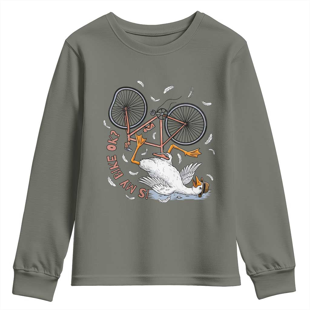 Funny Bike Crash Cycling Goose Lover Youth Sweatshirt Is My Bike OK