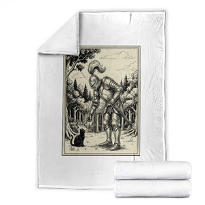 Funny Medieval Knight Boop Black Cat Throw Blanket Renaissance Fantasy Cat Lover