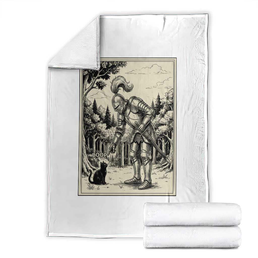 Funny Medieval Knight Boop Black Cat Throw Blanket Renaissance Fantasy Cat Lover TS12 White Print Your Wear