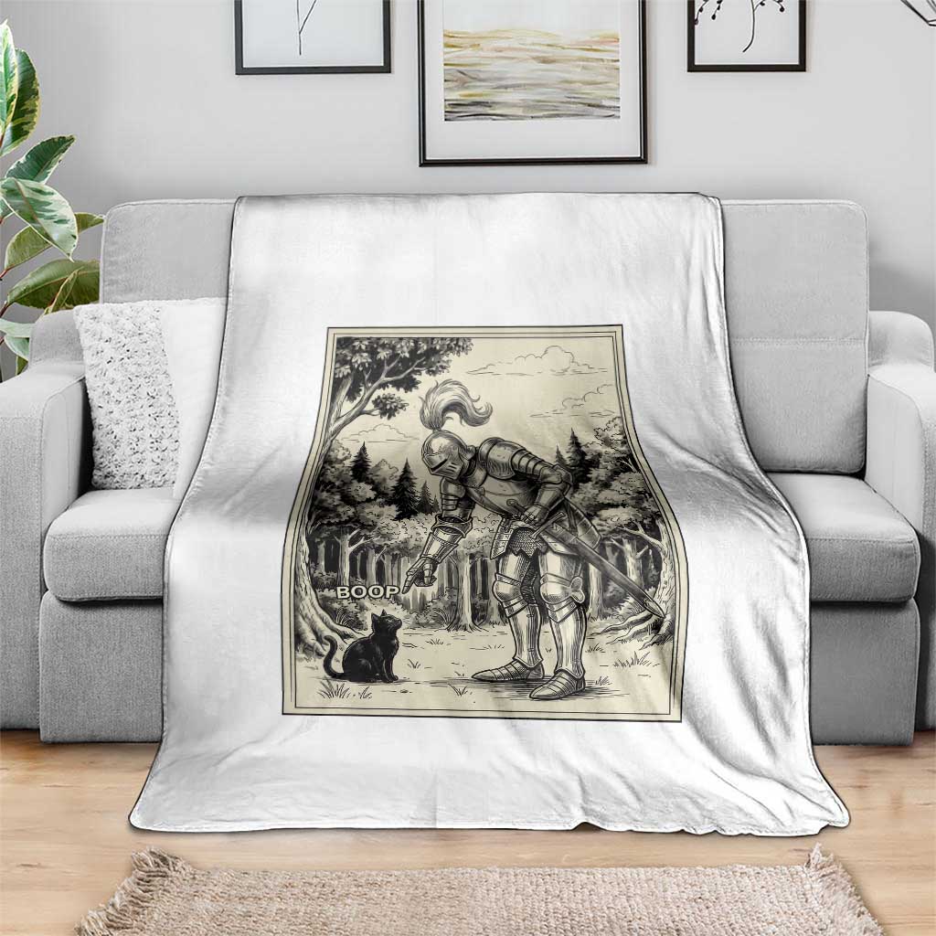 Funny Medieval Knight Boop Black Cat Throw Blanket Renaissance Fantasy Cat Lover