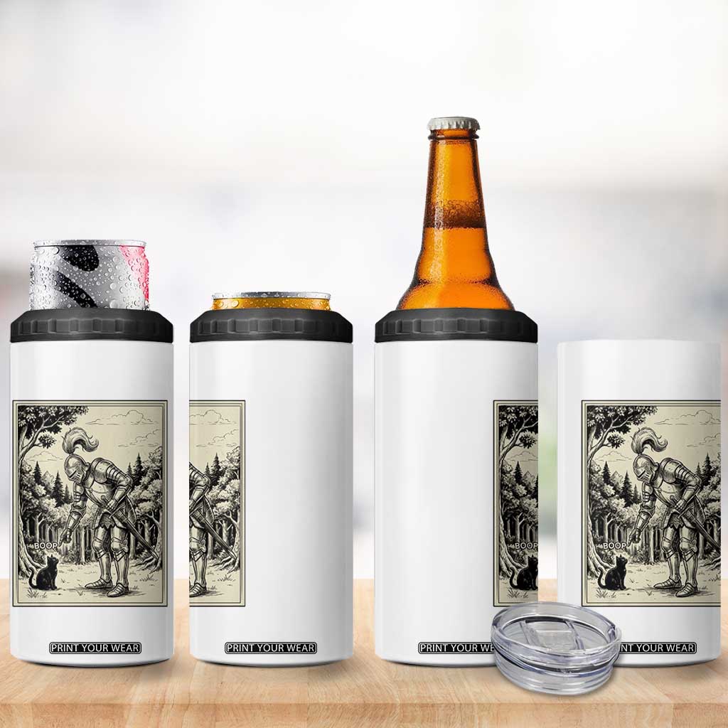 Funny Medieval Knight Boop Black Cat 4 in 1 Can Cooler Tumbler Renaissance Fantasy Cat Lover