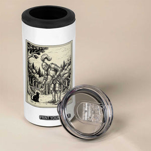 Funny Medieval Knight Boop Black Cat 4 in 1 Can Cooler Tumbler Renaissance Fantasy Cat Lover