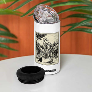 Funny Medieval Knight Boop Black Cat 4 in 1 Can Cooler Tumbler Renaissance Fantasy Cat Lover