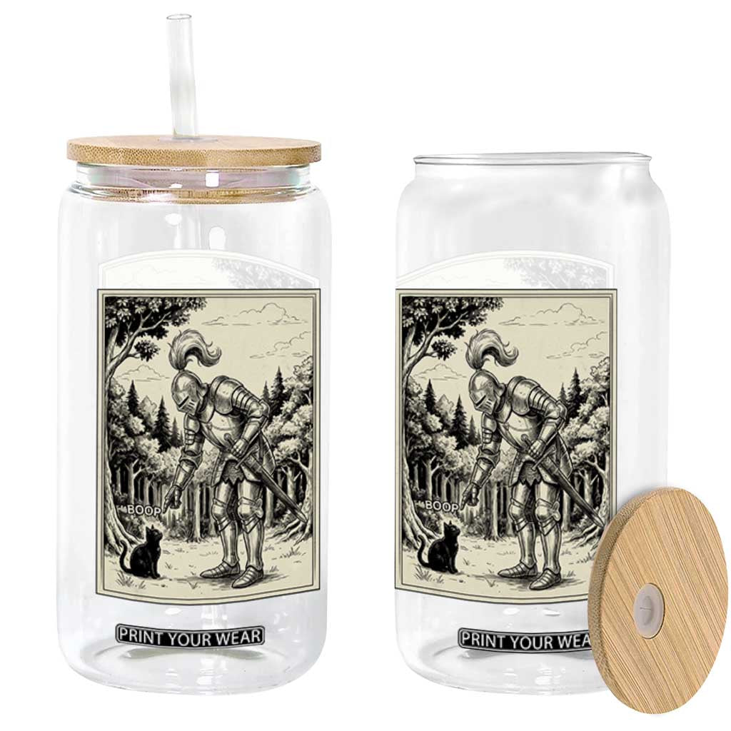 Funny Medieval Knight Boop Black Cat Glass Can Renaissance Fantasy Cat Lover