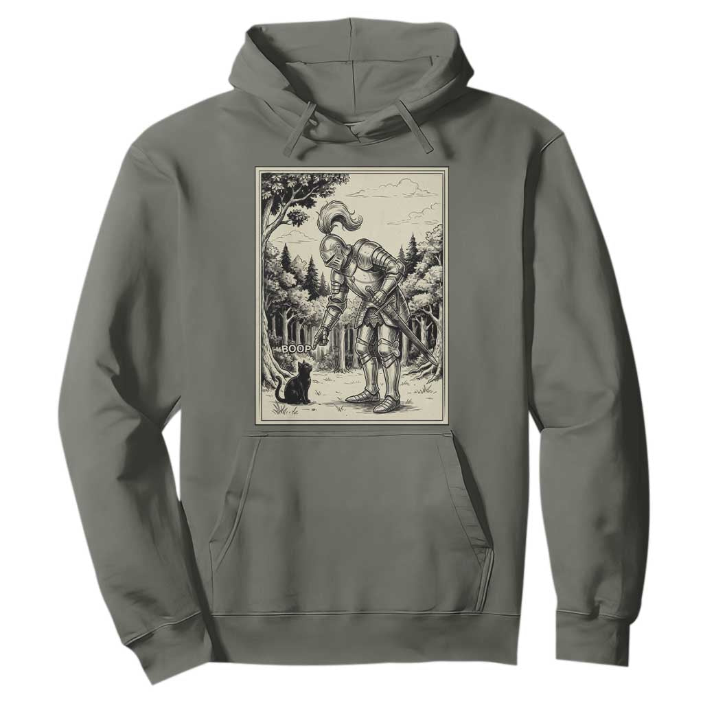 Funny Medieval Knight Boop Black Cat Hoodie Renaissance Fantasy Cat Lover