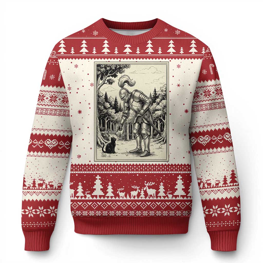 Funny Medieval Knight Boop Black Cat Ugly Christmas Sweater Renaissance Fantasy Cat Lover TS12 Beige Red Print Your Wear