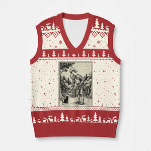 Funny Medieval Knight Boop Black Cat V-Neck Knit Sweater Vest Renaissance Fantasy Cat Lover