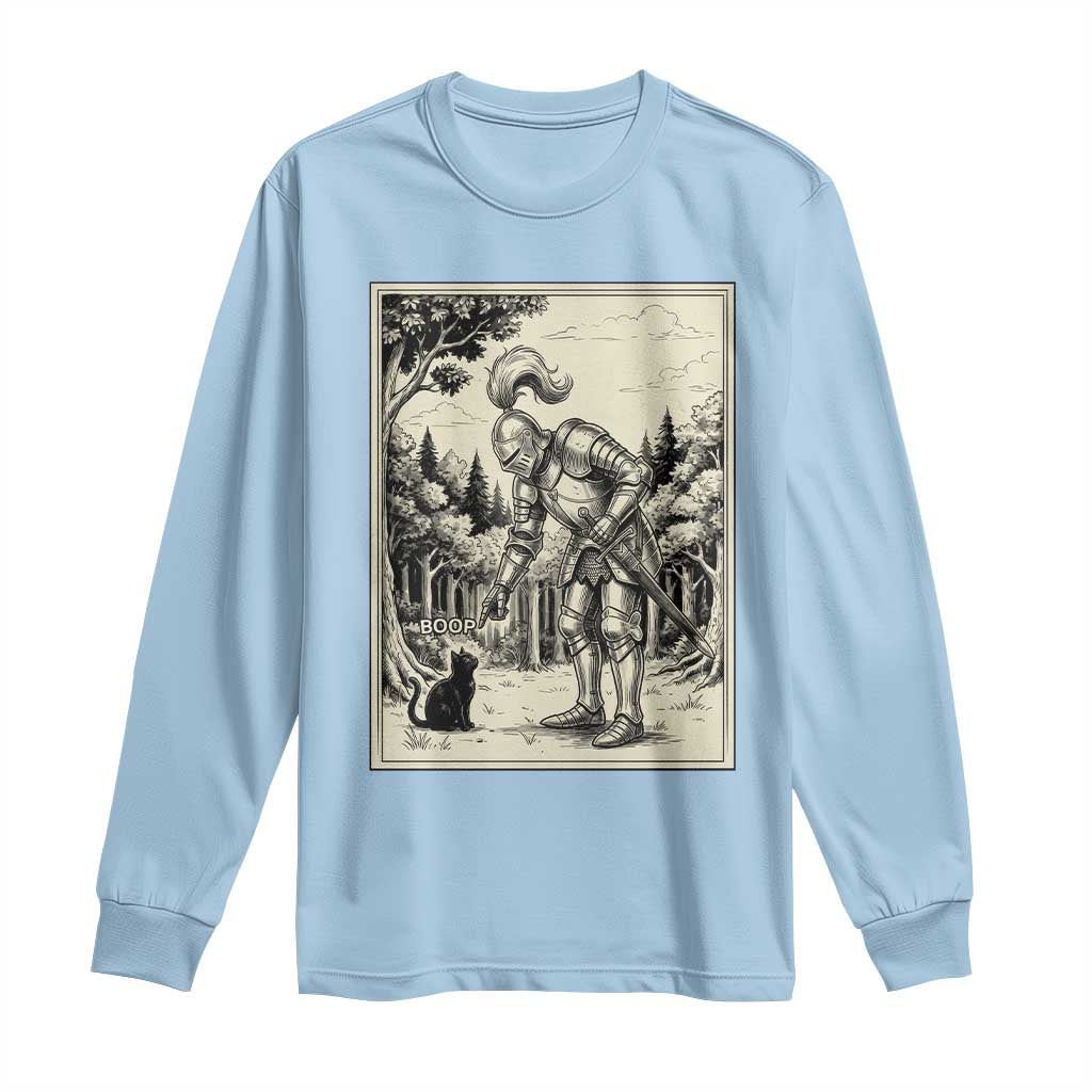 Funny Medieval Knight Boop Black Cat Long Sleeve Shirt Renaissance Fantasy Cat Lover