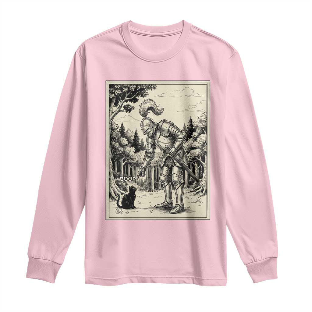 Funny Medieval Knight Boop Black Cat Long Sleeve Shirt Renaissance Fantasy Cat Lover