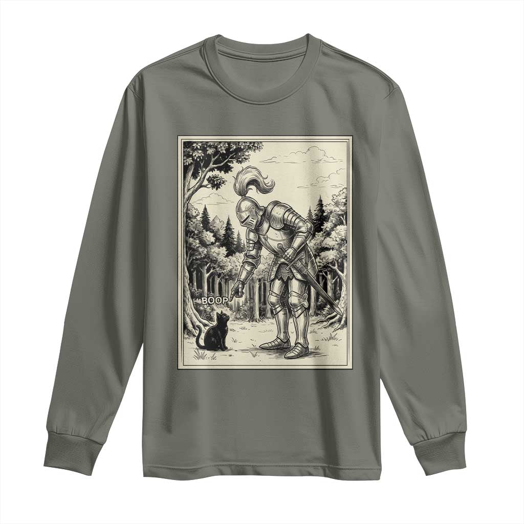 Funny Medieval Knight Boop Black Cat Long Sleeve Shirt Renaissance Fantasy Cat Lover