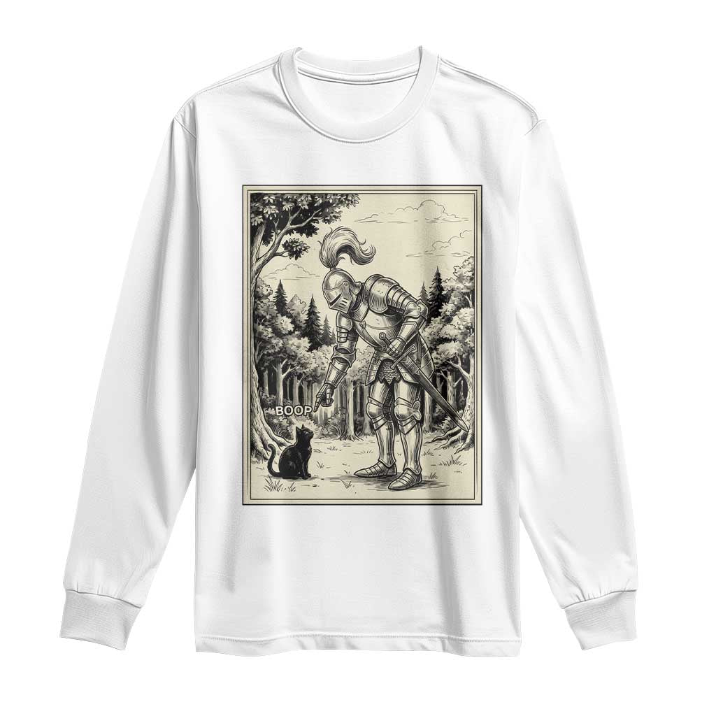 Funny Medieval Knight Boop Black Cat Long Sleeve Shirt Renaissance Fantasy Cat Lover TS12 White Print Your Wear
