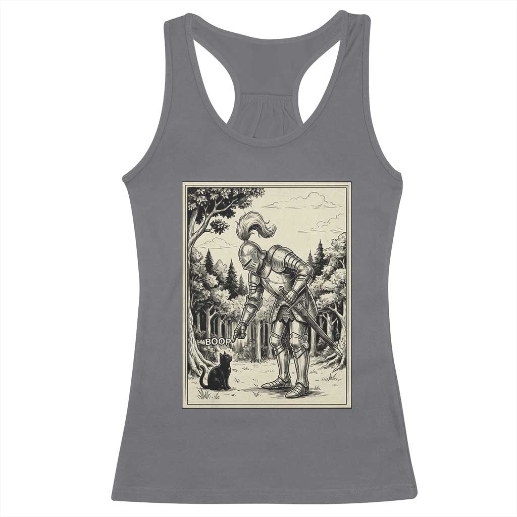 Funny Medieval Knight Boop Black Cat Racerback Tank Top Renaissance Fantasy Cat Lover