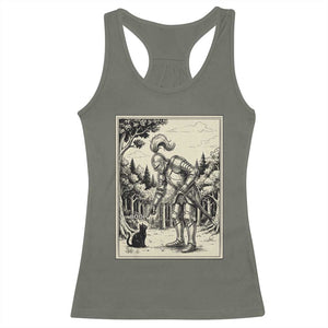 Funny Medieval Knight Boop Black Cat Racerback Tank Top Renaissance Fantasy Cat Lover