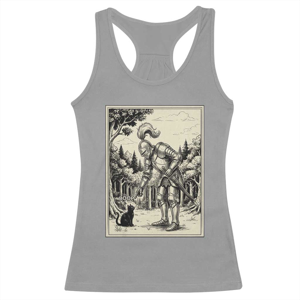 Funny Medieval Knight Boop Black Cat Racerback Tank Top Renaissance Fantasy Cat Lover
