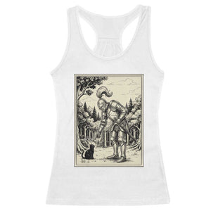 Funny Medieval Knight Boop Black Cat Racerback Tank Top Renaissance Fantasy Cat Lover