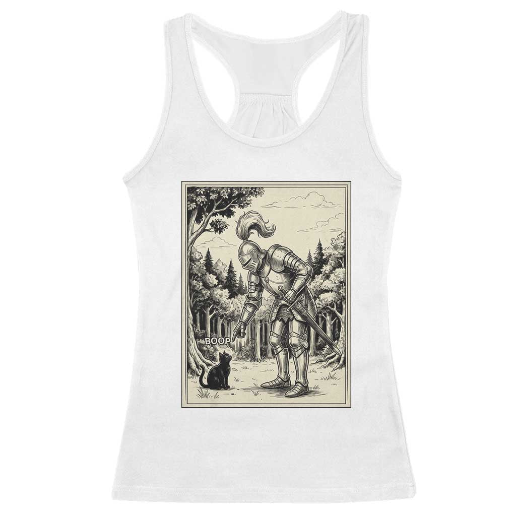 Funny Medieval Knight Boop Black Cat Racerback Tank Top Renaissance Fantasy Cat Lover TS12 White Print Your Wear