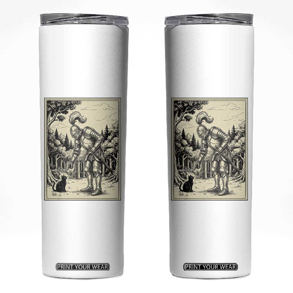 Funny Medieval Knight Boop Black Cat Skinny Tumbler Renaissance Fantasy Cat Lover TS12 White Print Your Wear