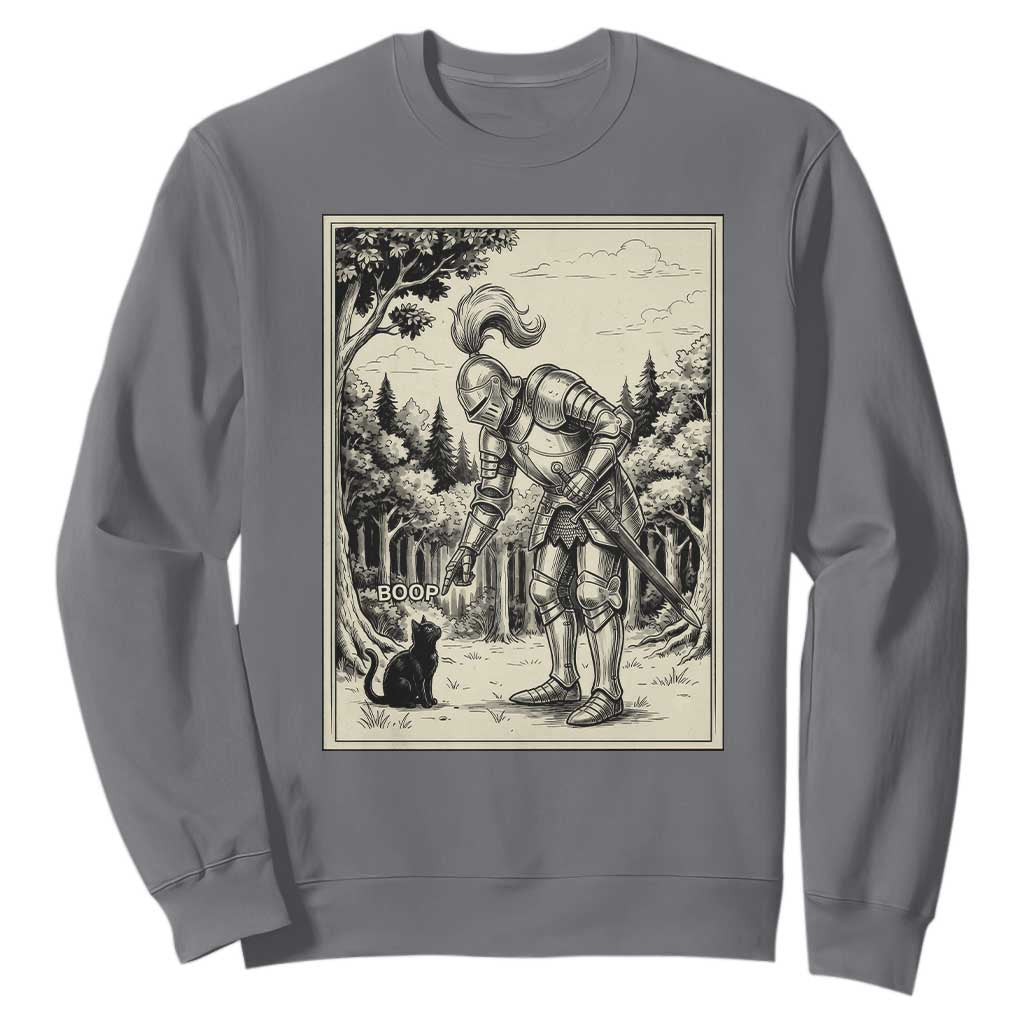 Funny Medieval Knight Boop Black Cat Sweatshirt Renaissance Fantasy Cat Lover