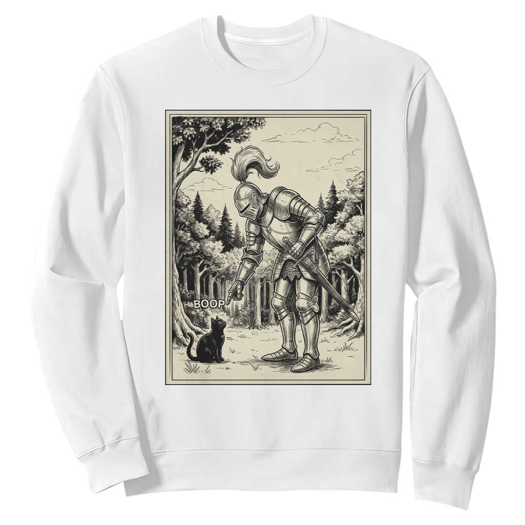 Funny Medieval Knight Boop Black Cat Sweatshirt Renaissance Fantasy Cat Lover TS12 White Print Your Wear