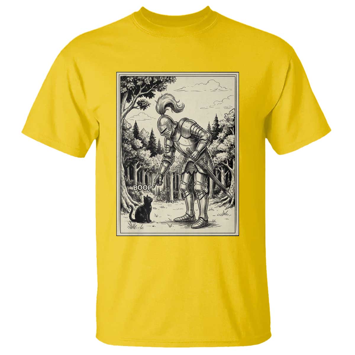 Funny Medieval Knight Boop Black Cat T Shirt Renaissance Fantasy Cat Lover