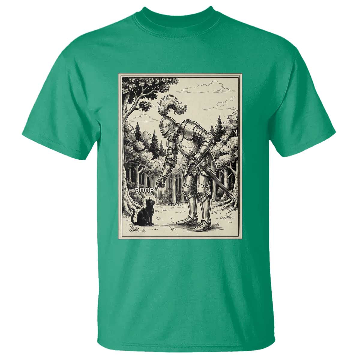 Funny Medieval Knight Boop Black Cat T Shirt Renaissance Fantasy Cat Lover