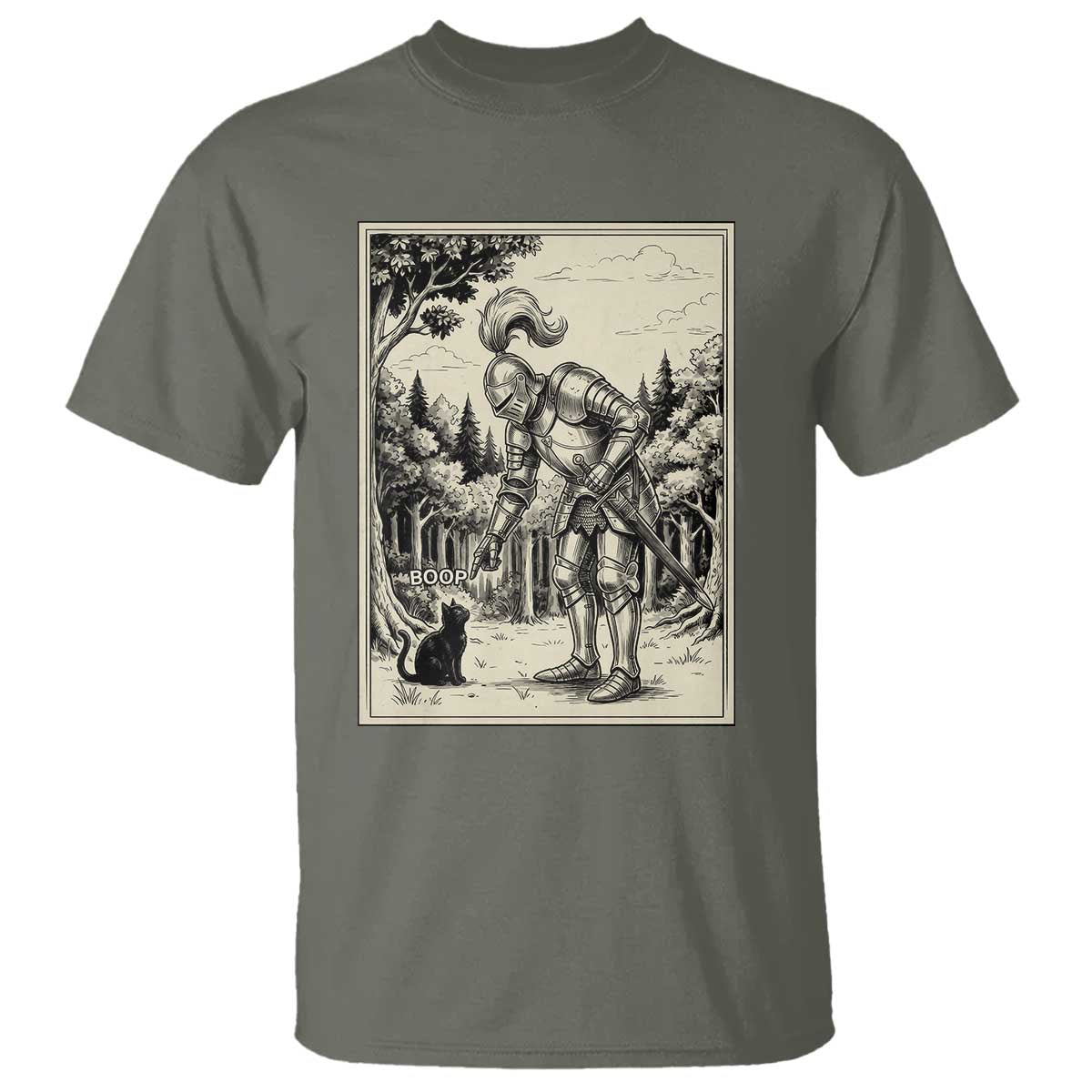 Funny Medieval Knight Boop Black Cat T Shirt Renaissance Fantasy Cat Lover