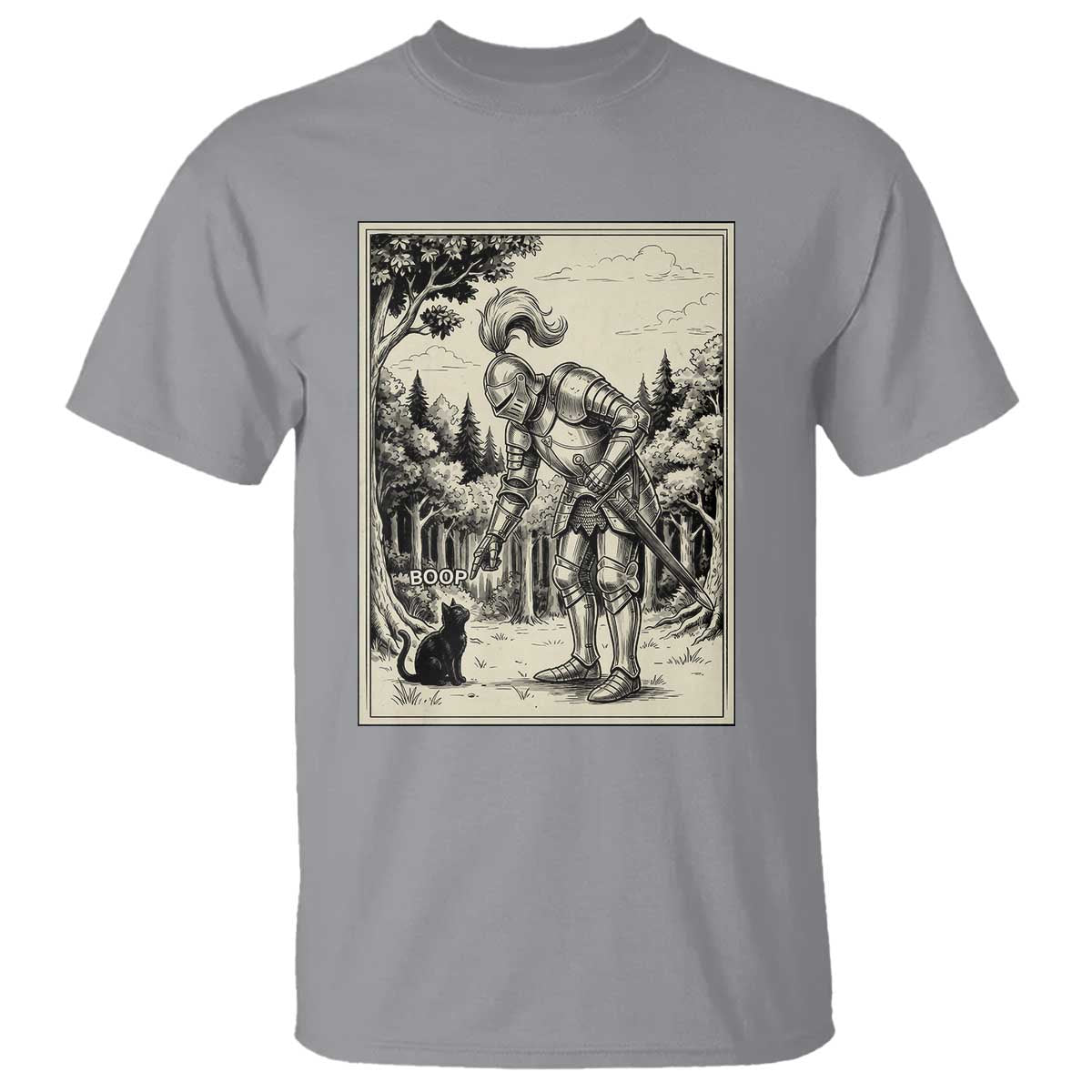 Funny Medieval Knight Boop Black Cat T Shirt Renaissance Fantasy Cat Lover