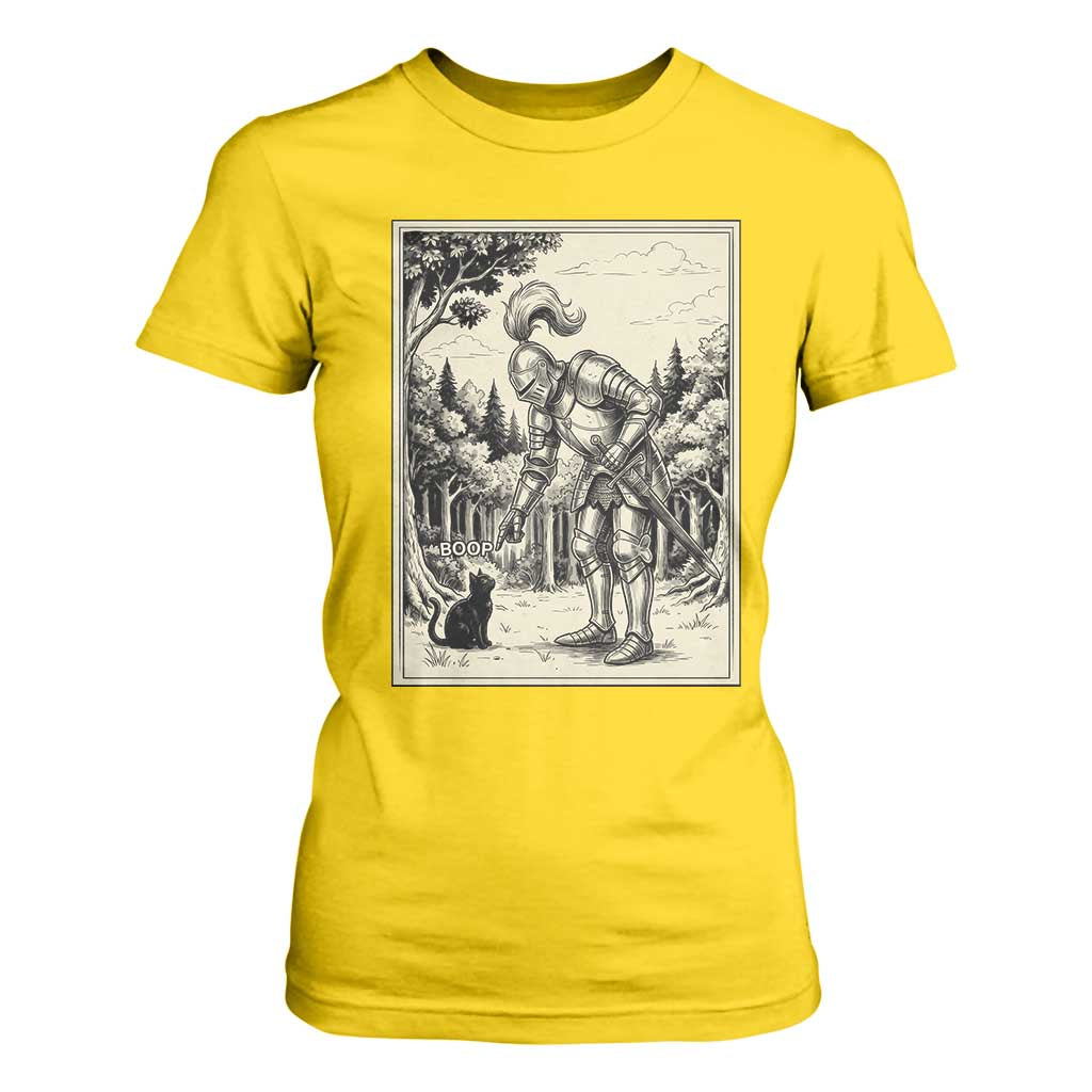 Funny Medieval Knight Boop Black Cat T Shirt For Women Renaissance Fantasy Cat Lover